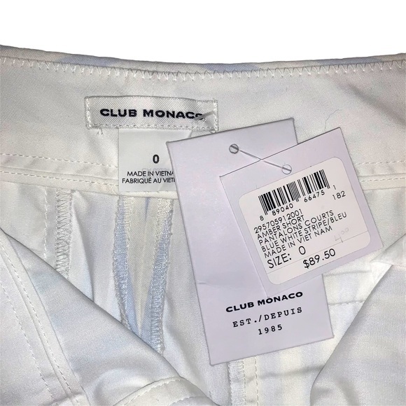 Club Monaco sz 0 light blue & white striped scalloped hem dressy short shorts - Picture 15 of 16